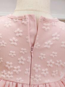 嬰兒花卉刺繡網紗覆蓋連衣裙 - 粉色 - 查看 6