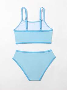 Young Girl Solid Bikini Set Summer Beach - Blue - View 2