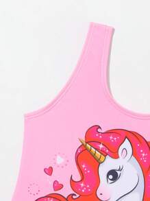 Toddler Girls Unicorn Print Ruffle Trim One Piece Swimsuit - Pink - View 4