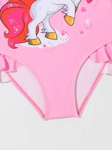 Toddler Girls Unicorn Print Ruffle Trim One Piece Swimsuit - Pink - View 5