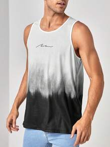 Manfinity RSRT Men Letter Graphic Tie Dye Tank Top - Black and White - View 2