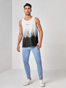 Manfinity RSRT Men Letter Graphic Tie Dye Tank Top - Black and White - View 5