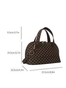 Hình học in đôi túi mái vòm thanh lịch với dây kéo - Cà phê nâu - Xem 4