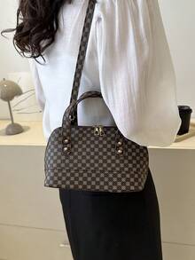 Hình học in đôi túi mái vòm thanh lịch với dây kéo - Cà phê nâu - Xem 6