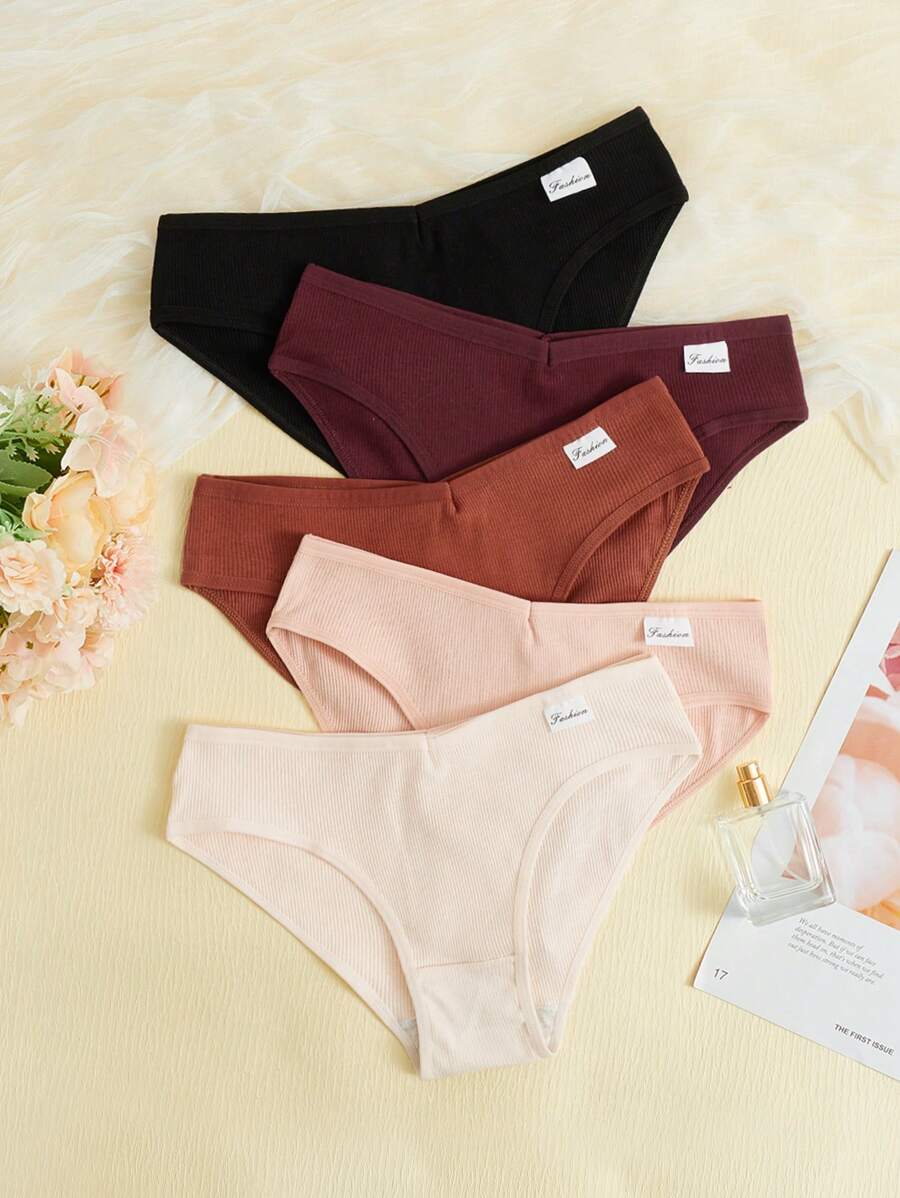 5 piezas Bragas liso tejido de canalé - Multicolor - Ver 1