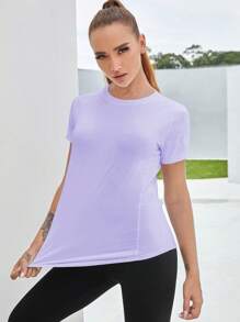 SHEIN Sports Breathable Softness Solid Sports Tee Gym Women Shirts - Lilac Purple - View 3