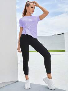 SHEIN Sports Breathable Softness Solid Sports Tee Gym Women Shirts - Lilac Purple - View 4