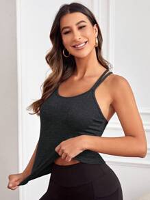 Easithlete Áo Tees & Tanks  Thể thao Nữ Hội Chữ thập màu trơn - Màu xám đen - Xem 3