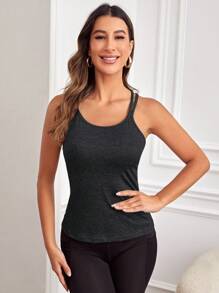 Easithlete Áo Tees & Tanks  Thể thao Nữ Hội Chữ thập màu trơn - Màu xám đen - Xem 5