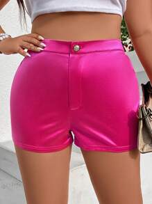 Flirla Plus High Waist Shorts - Hot Pink - View 5