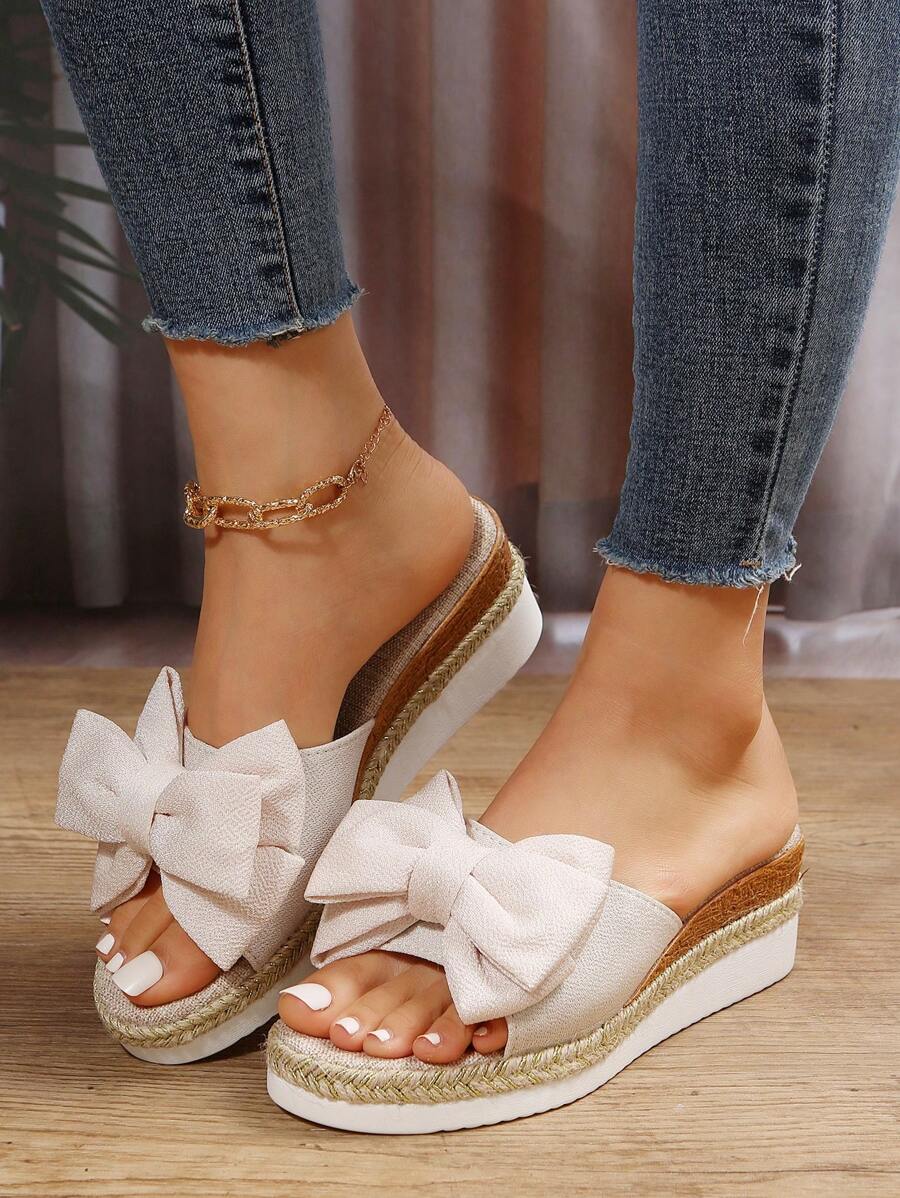 Mujer Sandalias con diseño de lazo cuña poliéster vacación - Beis - Ver 1