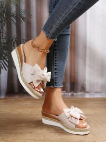 Mujer Sandalias con diseño de lazo cuña poliéster vacación - Beis - Ver 3