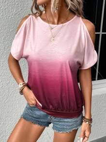 SHEIN LUNE Áo thun nữ Cắt ra Ombre Giải trí - Nhiều màu - Xem 1