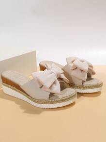Mujer Sandalias con diseño de lazo cuña poliéster vacación - Beis - Ver 6