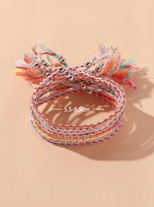12 件/套波西米亚风亚克力流苏饰物编织可调节手链，适合女士日常生活 - 粉色 - 查看 4