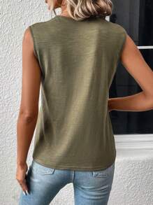 SHEIN LUNE Top tank unicolor de cuello V - Verde militar - Ver 2