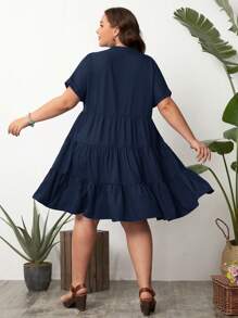 SHEIN VCAY Plus Batwing Sleeve Ruffle Hem Smock Dress - Navy Blue - View 2