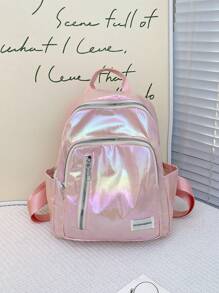 Funky Pink Fashion Backpack Pu With Zipper - Pink - View 1