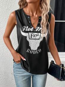 SHEIN LUNE Áo khoác và áo lót dành cho xe tăng nữ Thùa khuyết Thú vật Lá thư Giải trí - màu đen - Xem 3