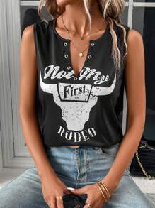 SHEIN LUNE Áo khoác và áo lót dành cho xe tăng nữ Thùa khuyết Thú vật Lá thư Giải trí - màu đen - Xem 5