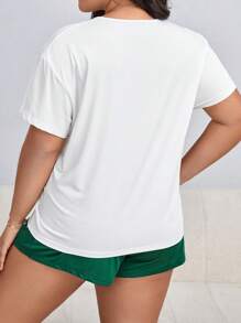 Plus Letter Graphic Tee & Shorts PJ Set - Multicolor - View 3