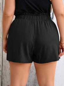 SHEIN LUNE 大碼紙袋腰附腰帶短褲 - 黑色 - 查看 2
