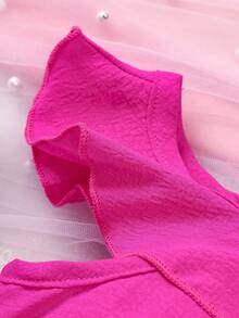 嬰兒挖肩荷葉邊腰帶連身短褲 - 玫紅色 - 查看 3