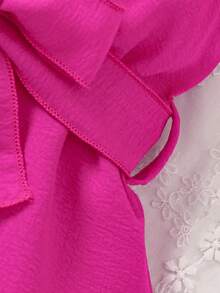 嬰兒挖肩荷葉邊腰帶連身短褲 - 玫紅色 - 查看 4