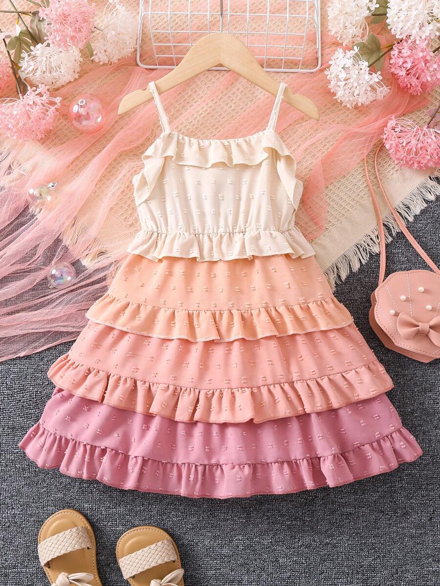 SHEIN Toddler Girls Ruffle Trim Cami Dress - Multicolor - View 1