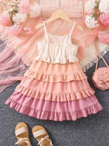 SHEIN Toddler Girls Ruffle Trim Cami Dress - Multicolor - View 2