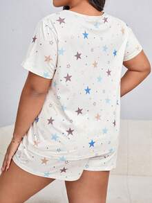 Plus Star Print Tee & Shorts PJ Set - White - View 2