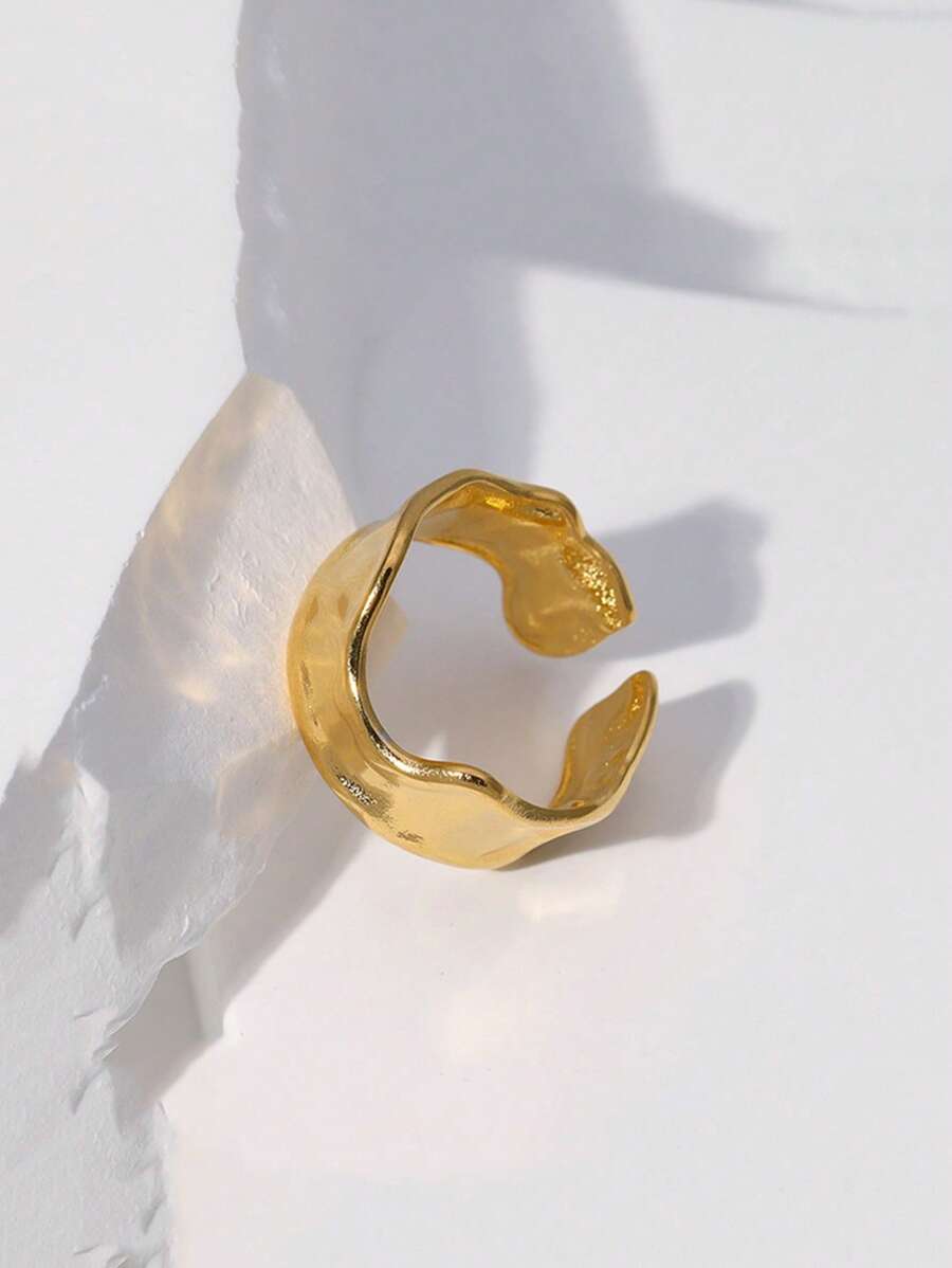 1 件时尚不锈钢不对称设计袖口环，适合女士日常生活 - 金黃色 - 查看 1