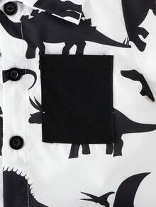 Bebé niño Camisa con estampado de dinosaurio & Shorts & Camiseta - Blanco y Negro - Ver 5