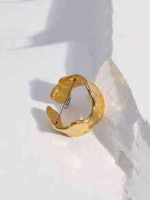 1 件时尚不锈钢不对称设计袖口环，适合女士日常生活 - 金黃色 - 查看 3