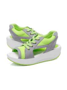 女士撞色運動網紗前綁帶運動涼鞋 - 彩色 - 查看 2