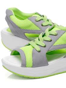 女士撞色運動網紗前綁帶運動涼鞋 - 彩色 - 查看 3