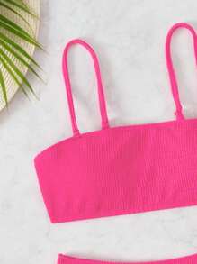 SHEIN Swim 素色高腰比基尼泳裝 - 玫紅色 - 查看 4