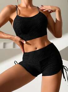 Conjunto de bikini con cordón lateral para verano playa - Negro - Ver 1