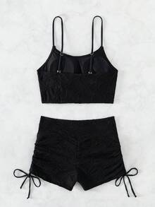 Conjunto de bikini con cordón lateral para verano playa - Negro - Ver 4