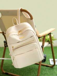 Ba lô thời trang bỏ túi tối giản có dây kéo - Màu be - Xem 1