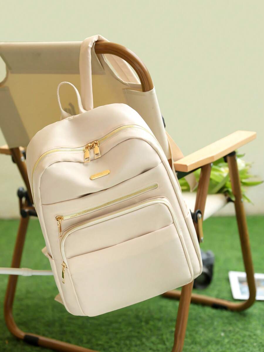 Ba lô thời trang bỏ túi tối giản có dây kéo - Màu be - Xem 1