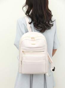 Ba lô thời trang bỏ túi tối giản có dây kéo - Màu be - Xem 4