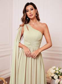 One Shoulder Cut Out Twist Front Bridesmaid Dress, Bride Dress, Birthday Women Outfits, Graduation Dress, Formal Dress - Apricot - View 5