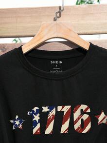 SHEIN LUNE Áo thun nữ Hình học Lá thư Giải trí - màu đen - Xem 4