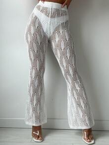 鏤空罩衫長褲 - 白色 - 查看 3