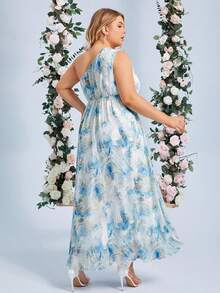 SHEIN Belle 大碼紮染單肩連衣裙 - 彩色 - 查看 2