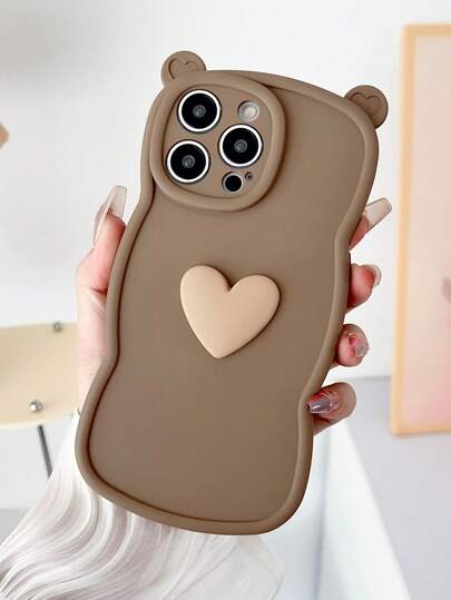 Valentines 3D Heart Decor Ear Design Phone Case Kawaii Waterproof Shockproof Anti-Fall Scratch Resistant