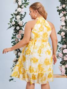 SHEIN Belle Hơn In hoa Xù Hoa Sen Thắt lưng Dây Váy phù dâu - Nhiều màu - Xem 2