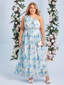 SHEIN Belle 大碼紮染單肩連衣裙 - 彩色 - 查看 7