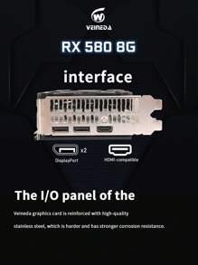 Tarjeta Gráfica Veineda Radeon Rx 580 De 8 Gb, Tarjeta De Vídeo Para Juegos, Gddr5 De 256 Bits, Gpu Amd Rx580, Pcie 3,0, Para Ordenador De Sobremesa Entusiasta - Burdeos - Ver 6